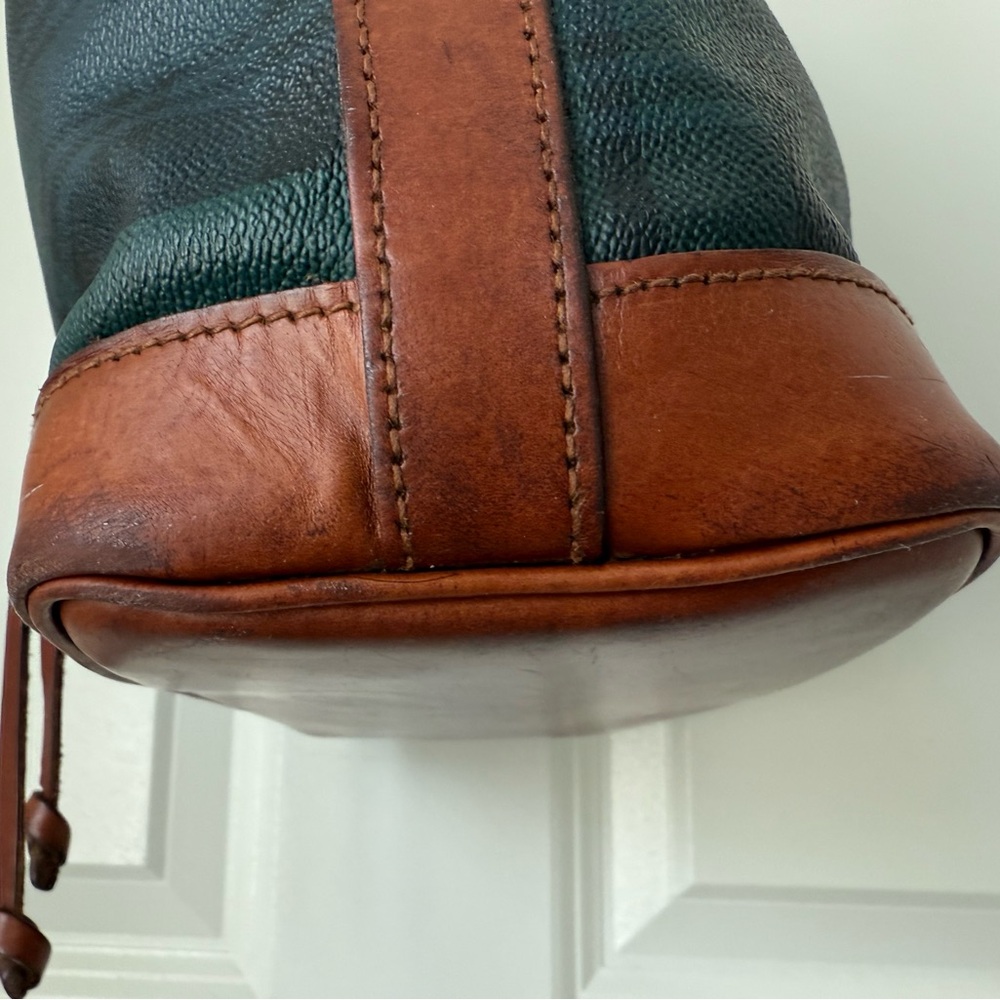 Vintage Polo RALPH LAUREN Green Tartan Plaid Leather Drawstring Bucket Bag 90s - Picture 7 of 16